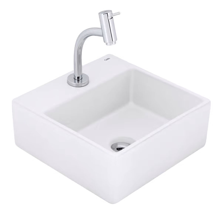 Cuba de Apoio Design D3 Quadrada Branco Mate 35×35 – Celite - Santa Cruz Acabamentos