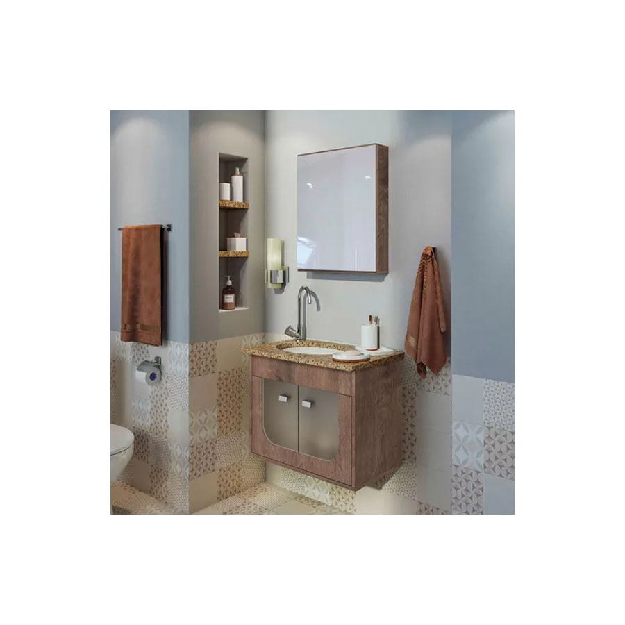 Conjunto Gabinete Banheiro Espelho Siena 600 Tp Granito VD/Wengue 60 cm – GAAM - Santa Cruz Acabamentos