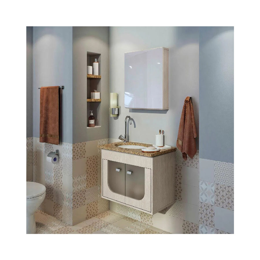 Conjunto Gabinete Banheiro Espelho Siena 600 Tp Granito AM/Rovere 60 cm – GAAM - Santa Cruz Acabamentos
