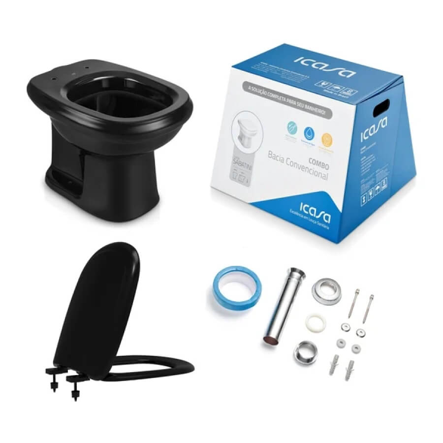 Kit Vaso Sanitário Convencional Sabatini Preto - Santa Cruz Acabamentos