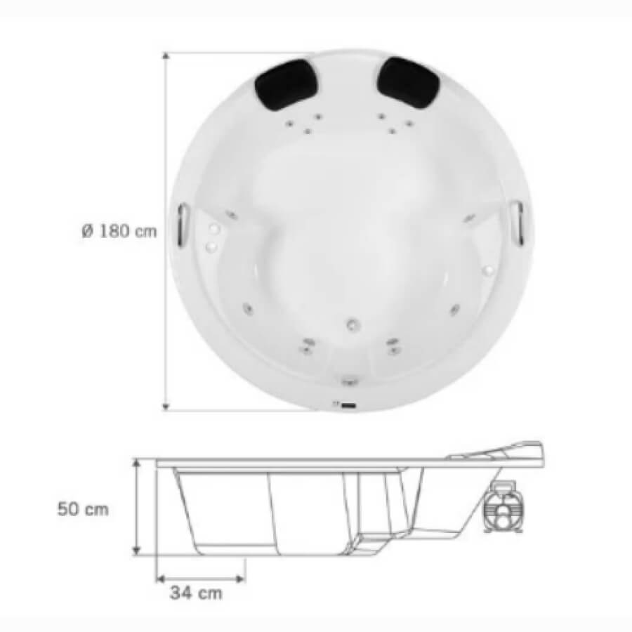 Banheira Com Hidro Firenze Gel H128xc 6j Branco Redonda 180 – Astra - Santa Cruz Acabamentos