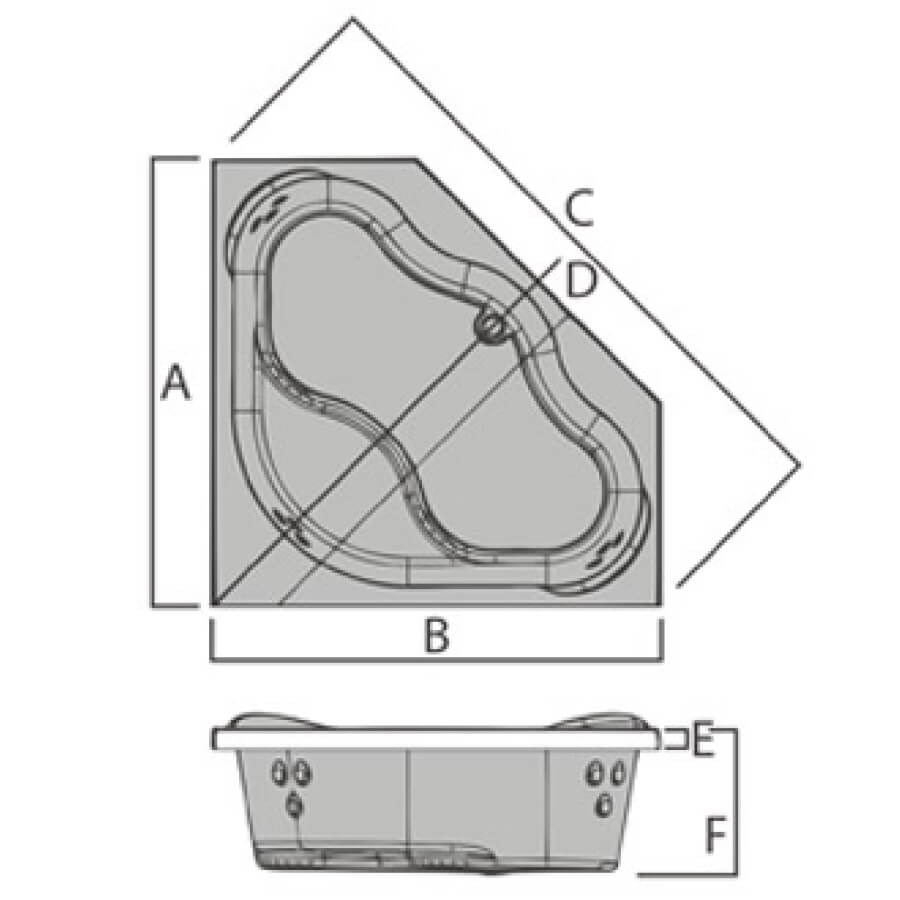 Banheira Com Hidro Vicenza Cril Bege 154×154 – Aquaplas - Santa Cruz Acabamentos